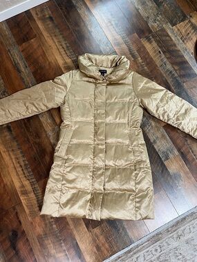 Lands' End metallic gold long puffer coat